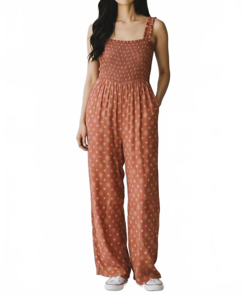 NEW DEX smocked jumpsuit in burnt orange